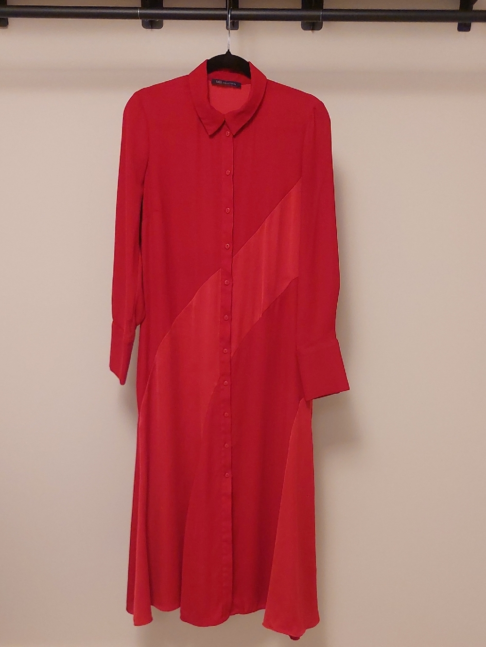 Red Long-Sleeve Button-Front Maxi Shirt Dress M&S collection